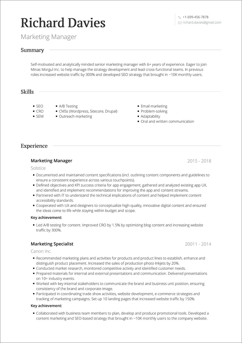 best online resume format