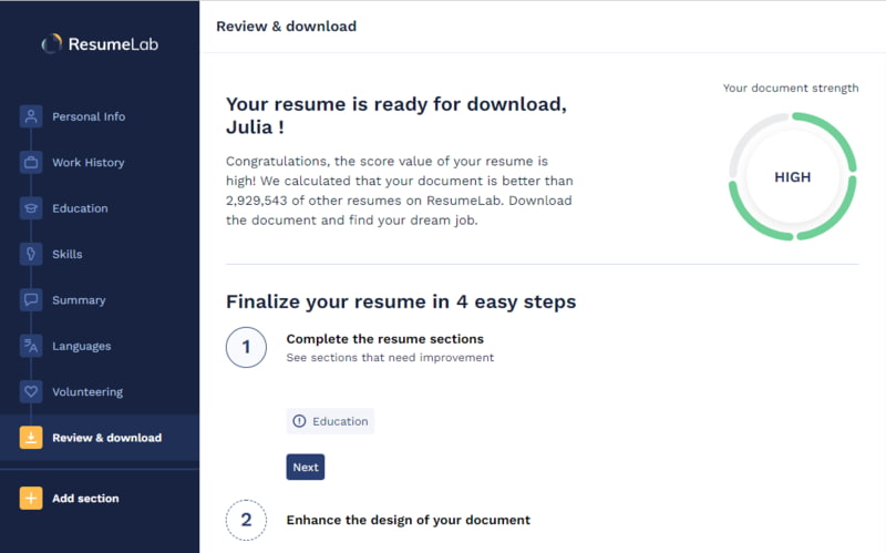 ResumeLab online resume builder