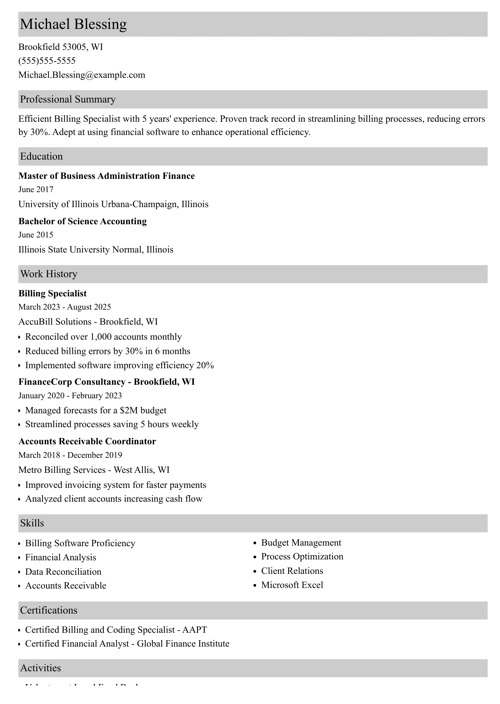 billing specialist resume example