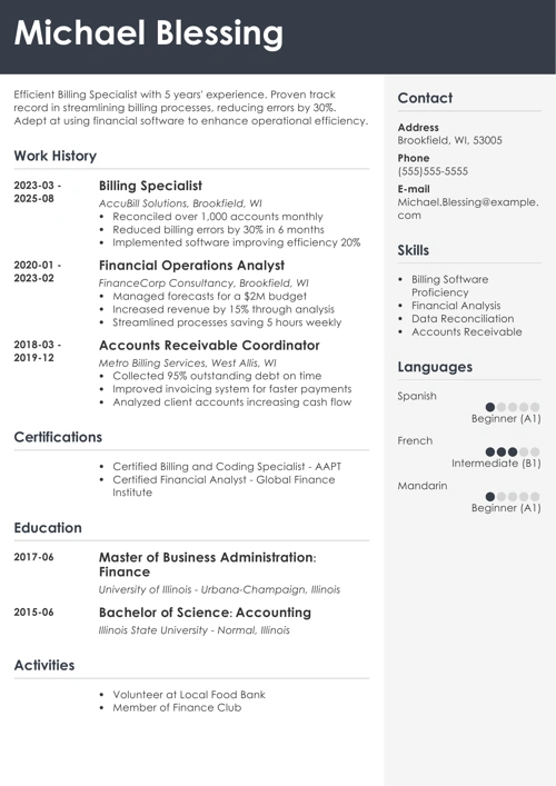 billing specialist resume example