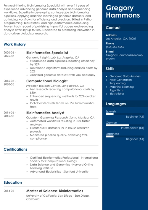 bioinformatics resume example