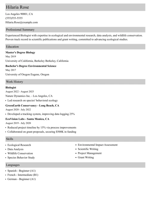 sample resume example