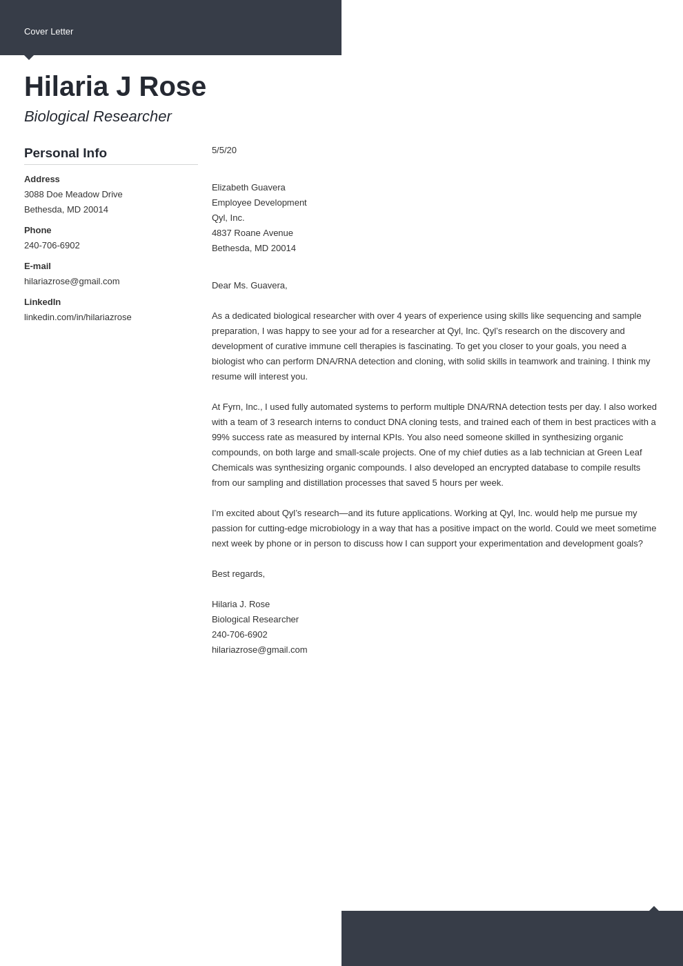 sample cover letter for biotech industry
