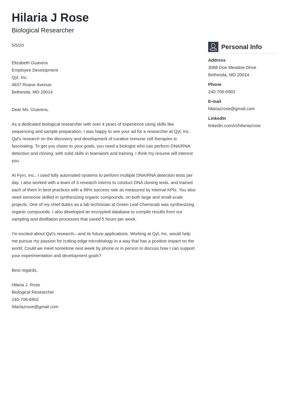 Biology Cover Letter Examples Writing Guide For A Biologist
