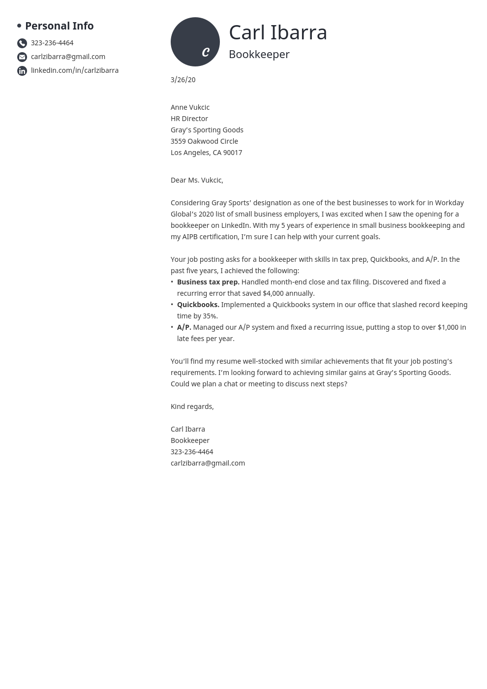 cover letter for resume bookseller