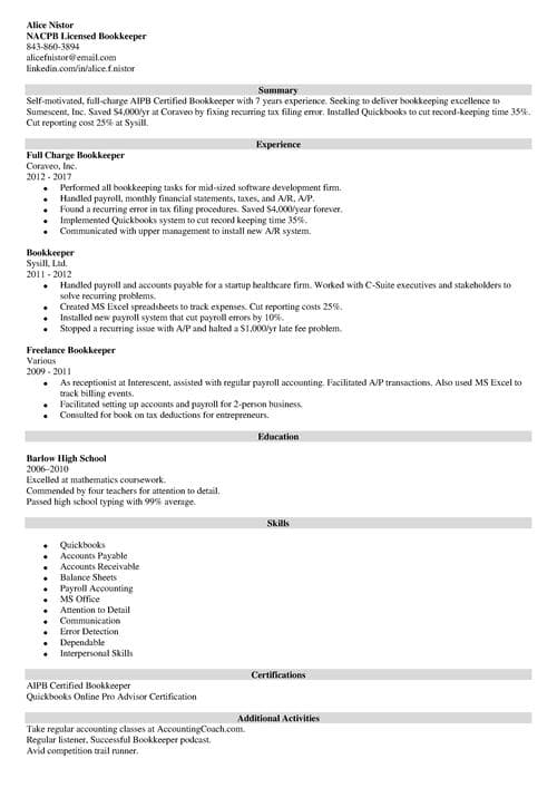 Bookkeeper Resume Samples, Skills & Template for 2024