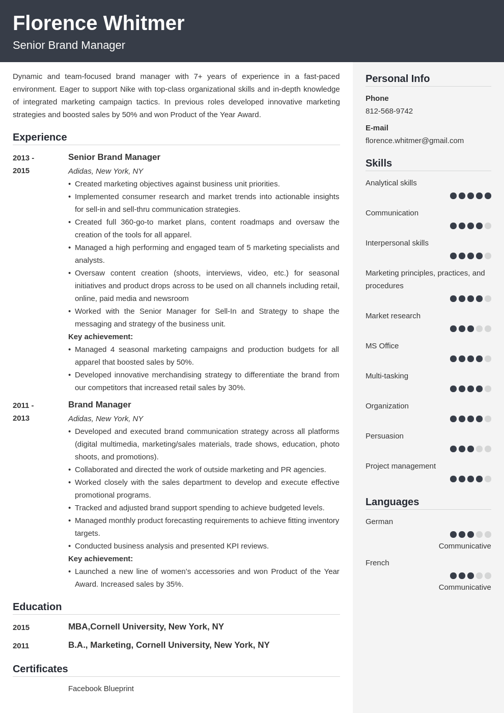 Brand Manager Resume Template