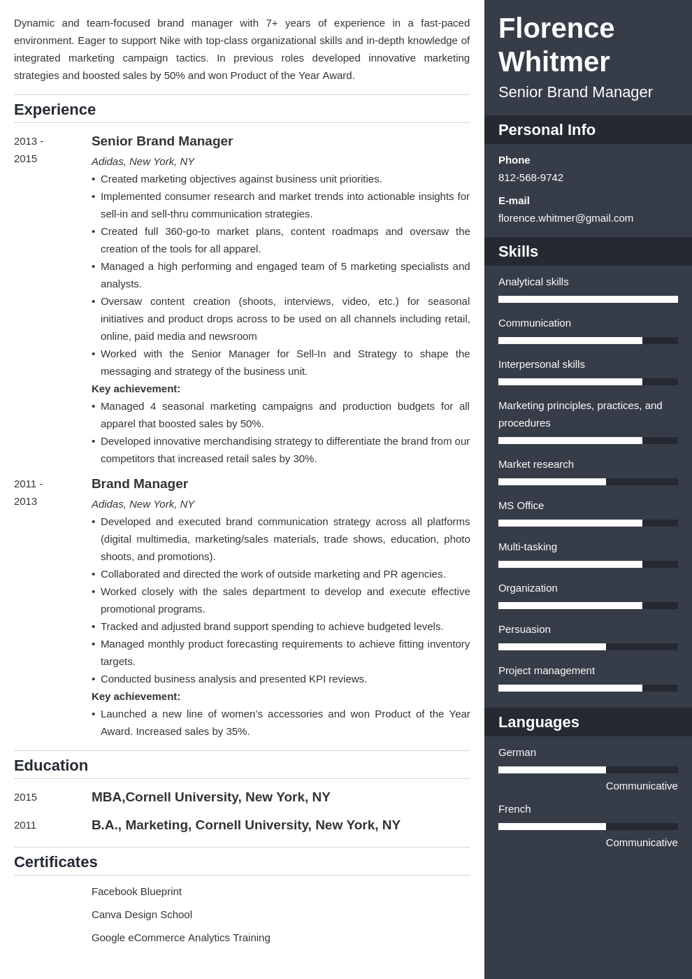 brand manager resume example template enfold