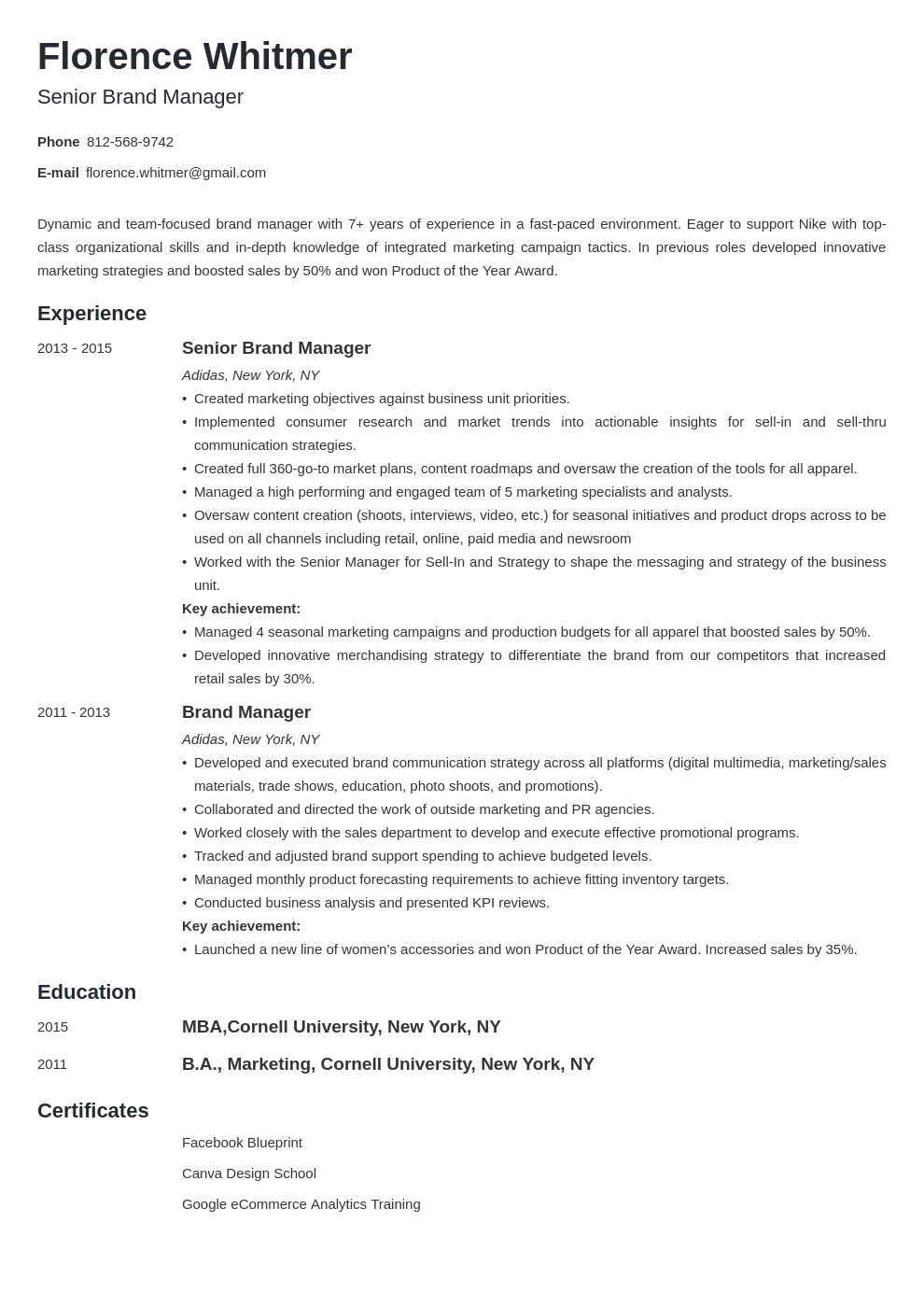 brand manager resume example template minimo