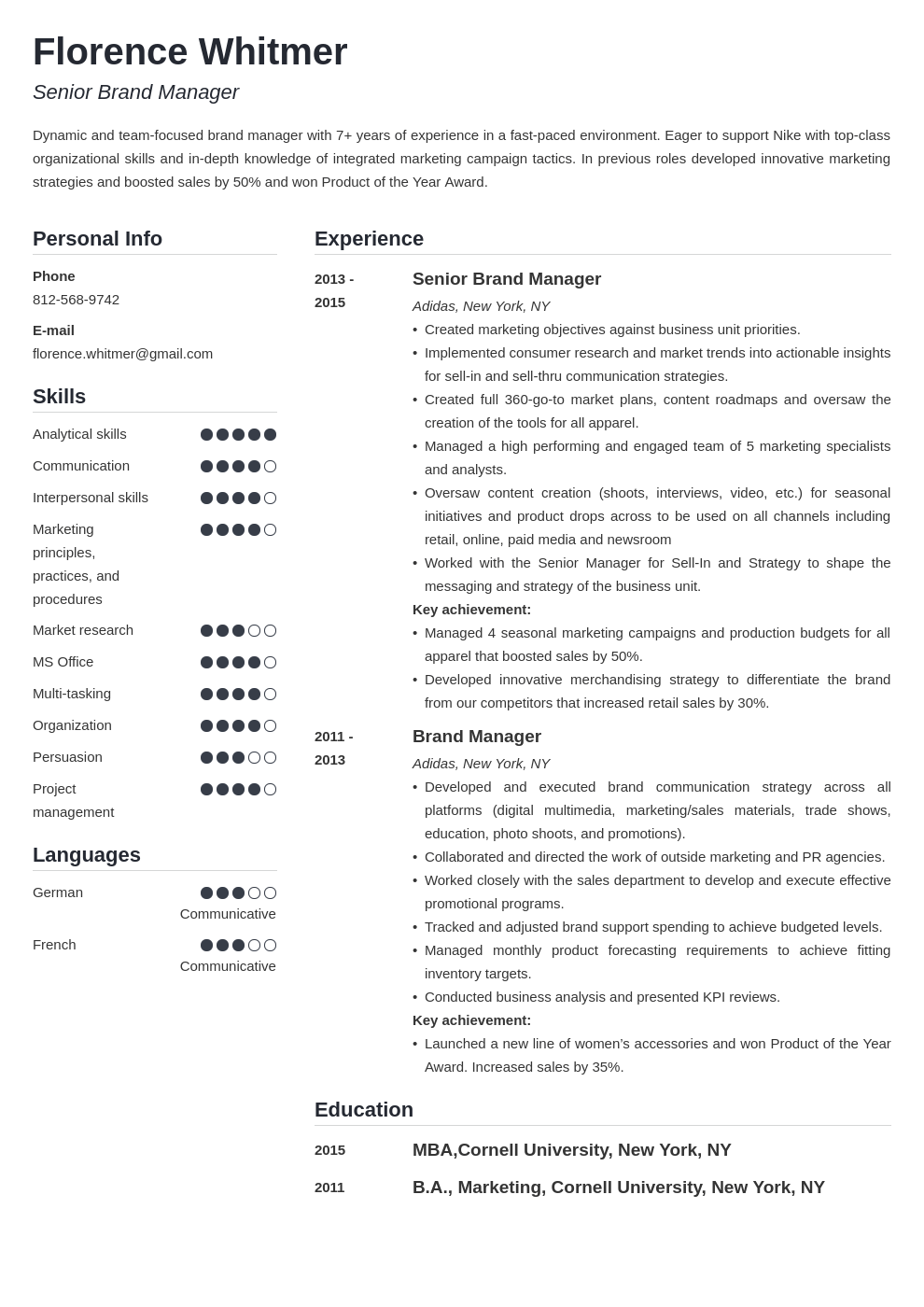 brand manager resume example template simple
