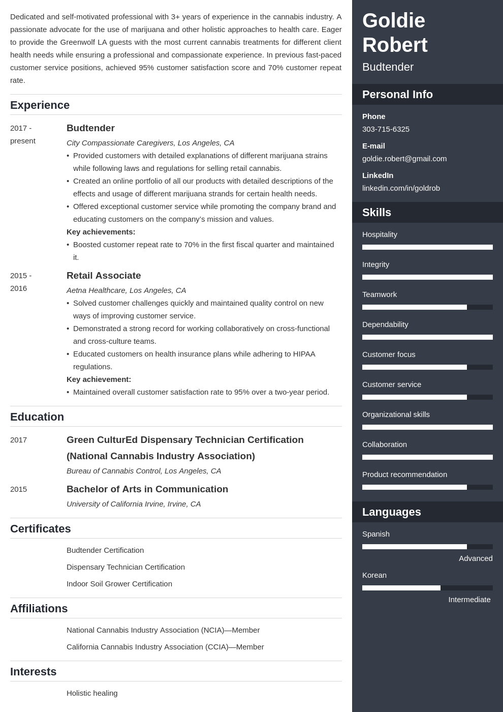 budtender resume example template enfold