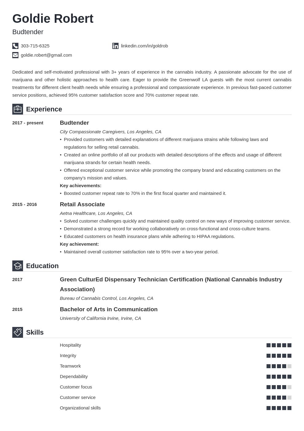 budtender resume example template iconic
