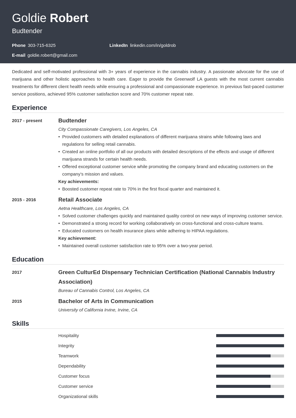 budtender resume example template influx