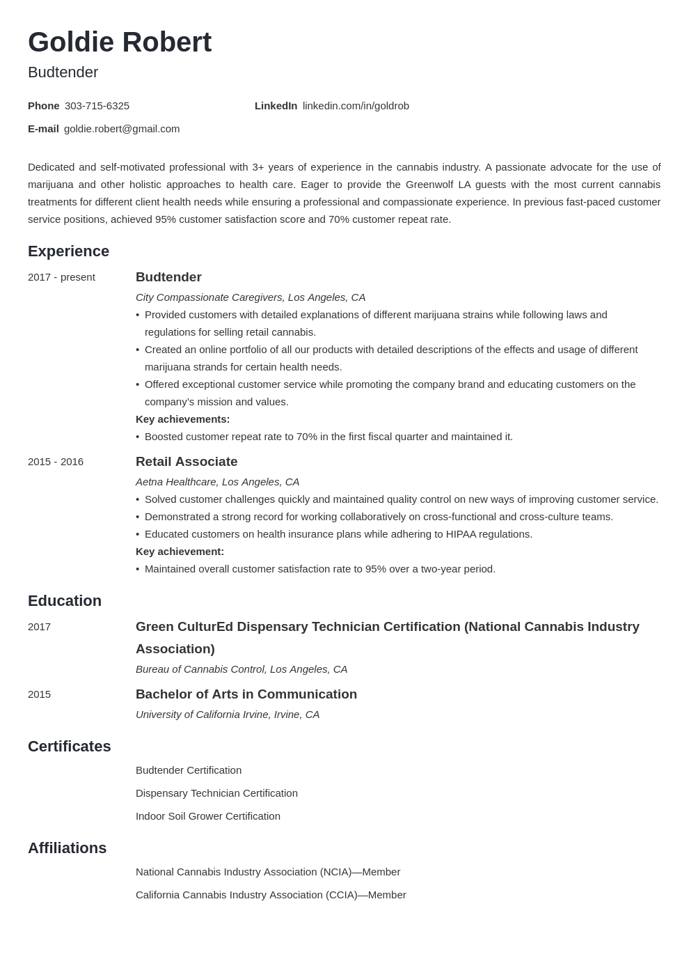 budtender resume example template minimo