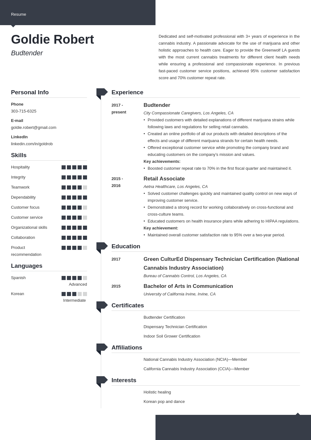 budtender resume example template modern