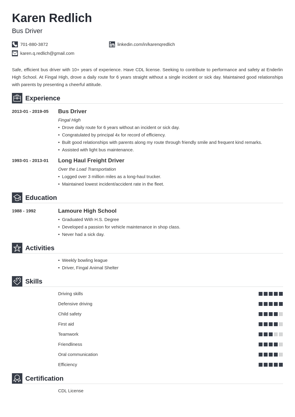 bus driver resume example template iconic