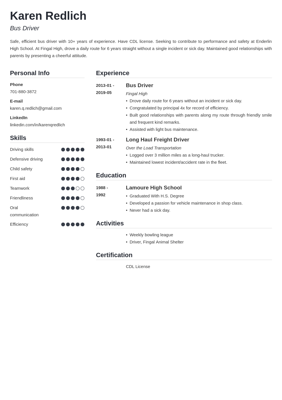 bus driver resume example template simple