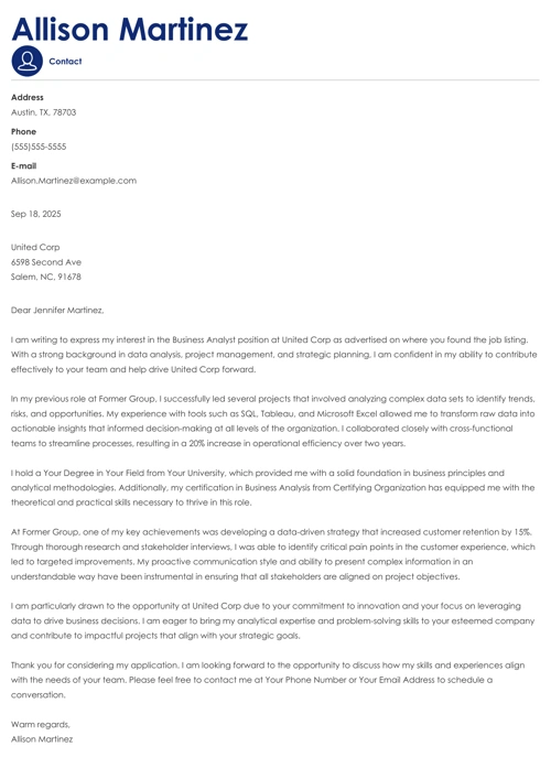 Business Analyst Cover Letter Examples for 2025