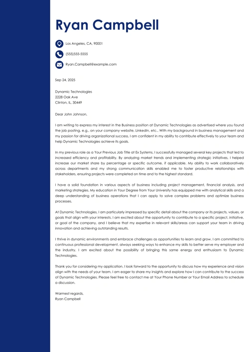sample cover letter example