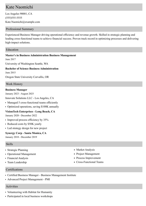 sample resume example