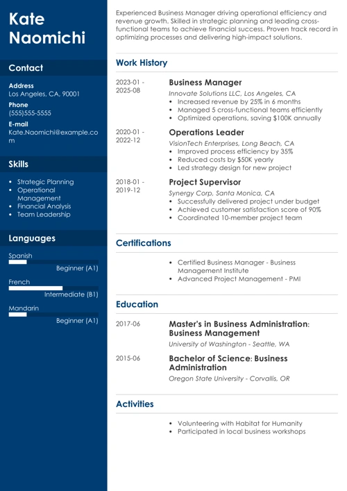 sample resume example