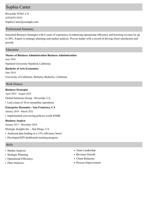 Business resume example