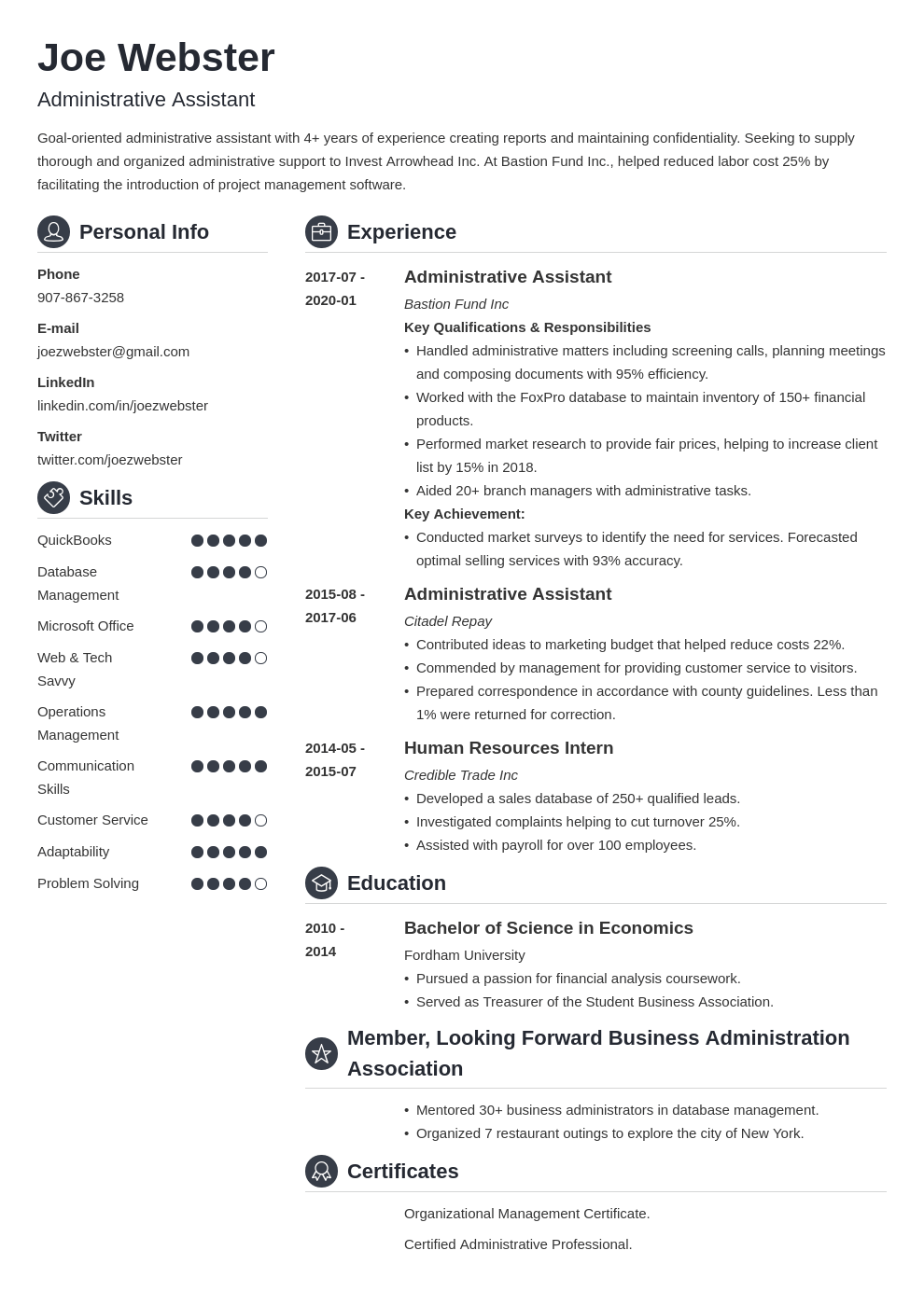 business administration resume example template crisp