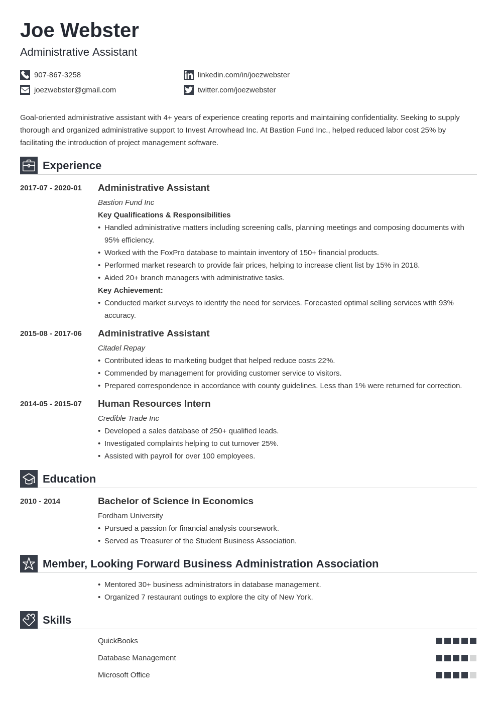 business administration degree on resume