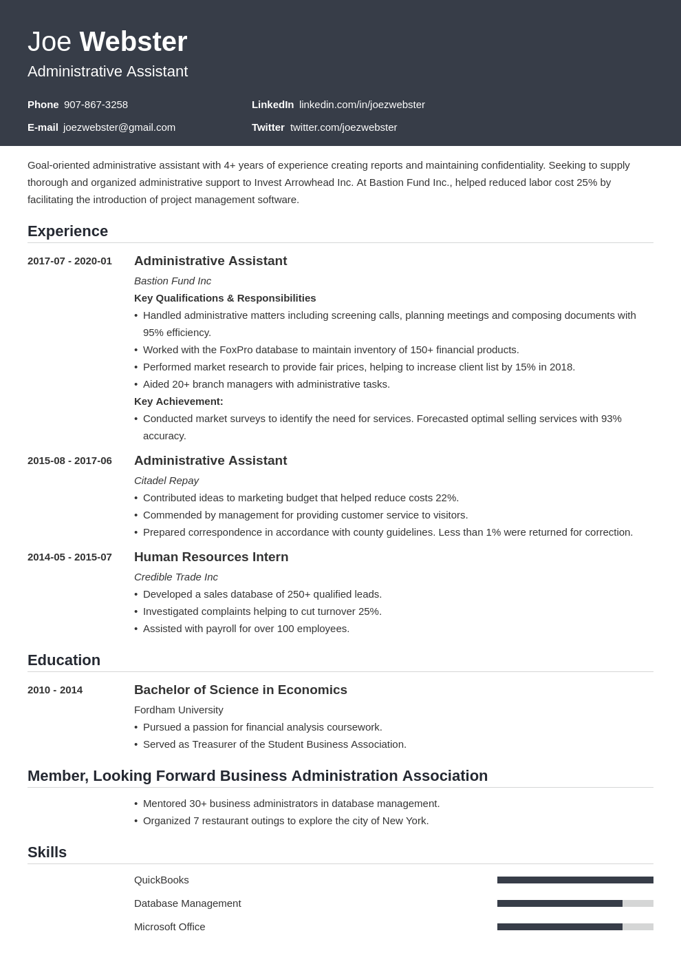 Business Administration Resume Samples And Writing Guide