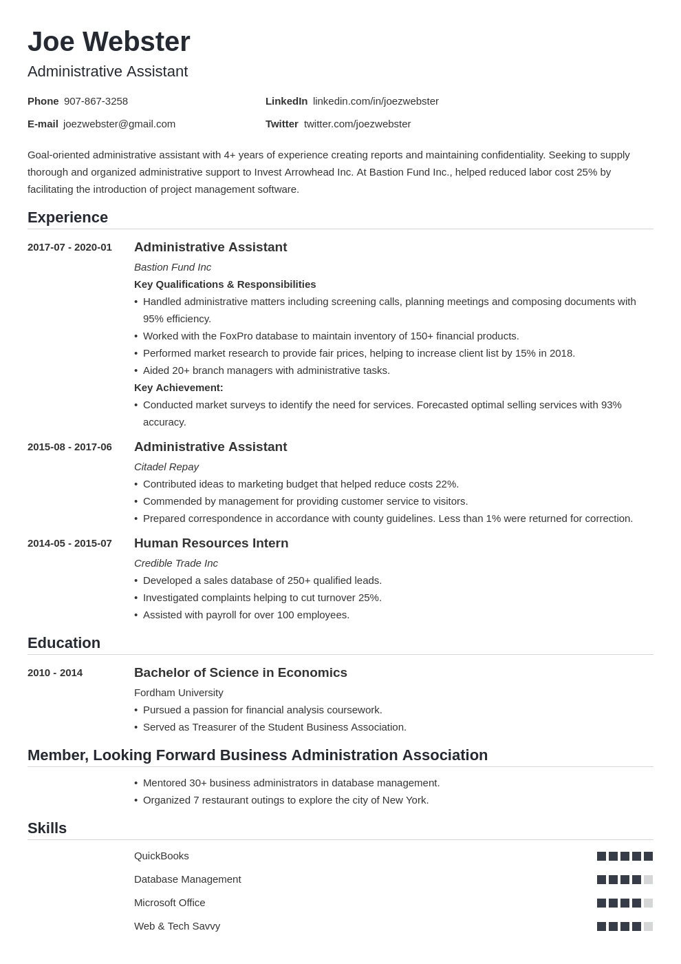 business administration resume example template nanica