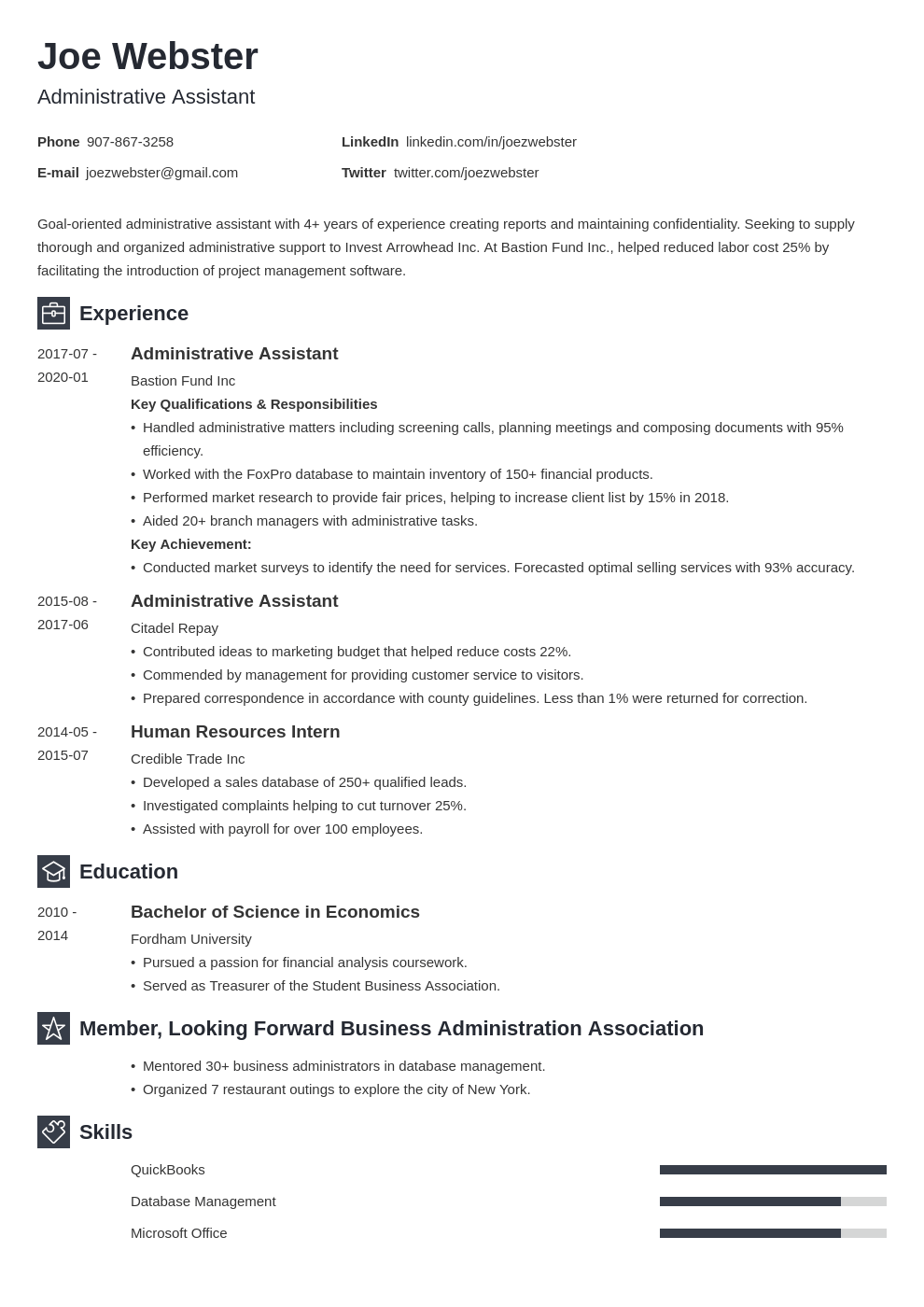 business administration resume example template newcast