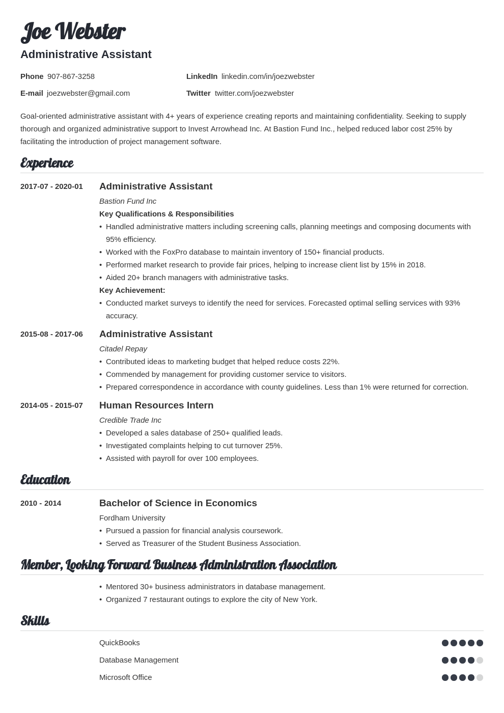 business administration resume example template valera