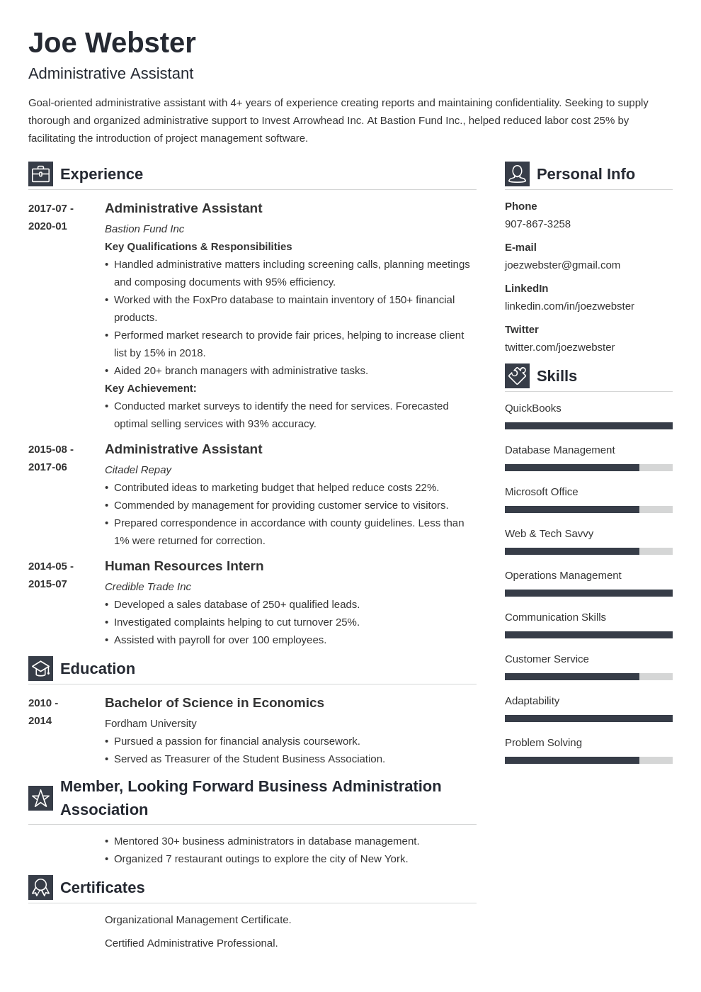 business administration resume example template vibes