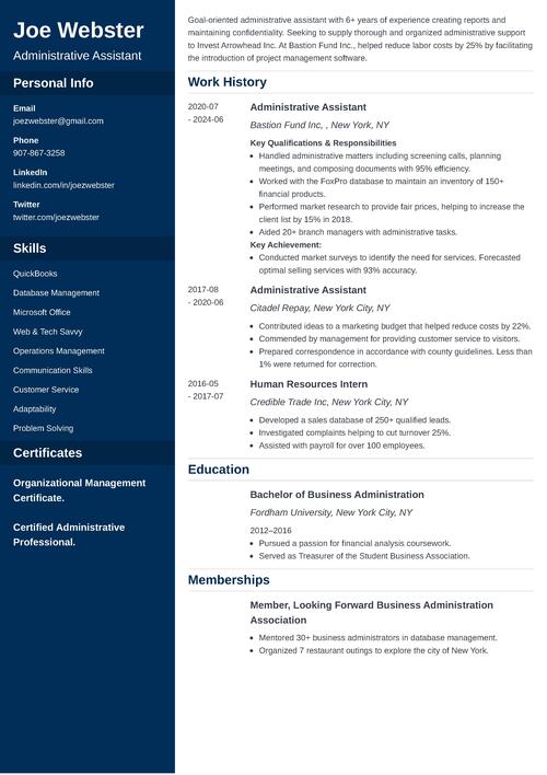 Business Administration Resume Example