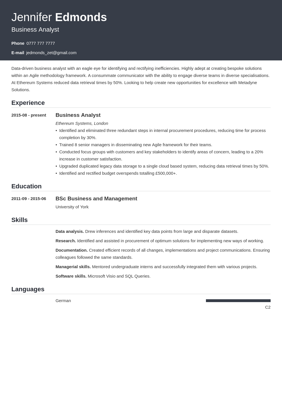 Business Analyst CV: Example and How to Write 20+ Tips