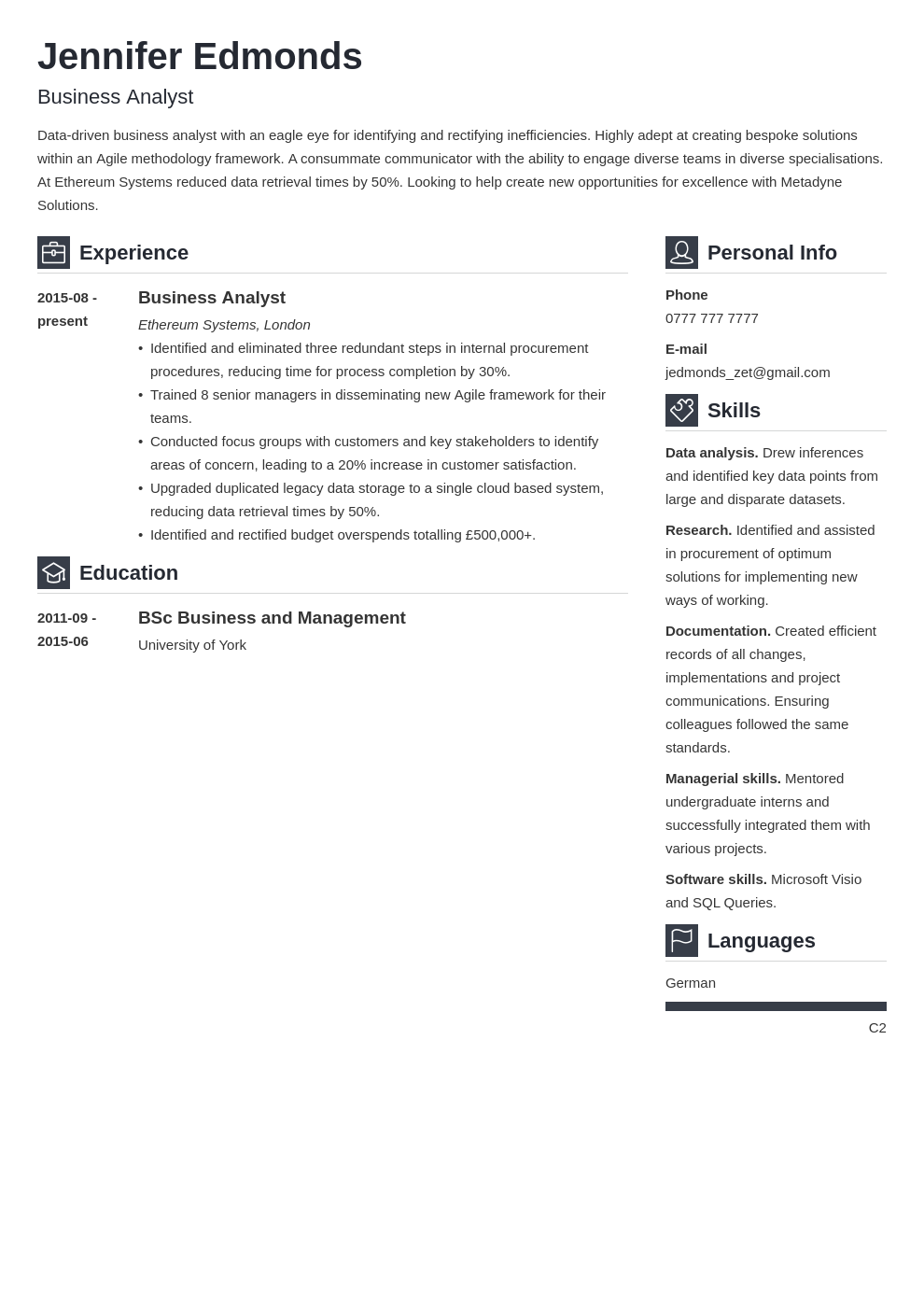 Business Analyst Cv Example And How To Write Tips