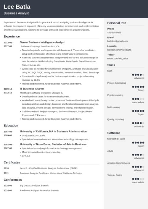 business analyst resume templates