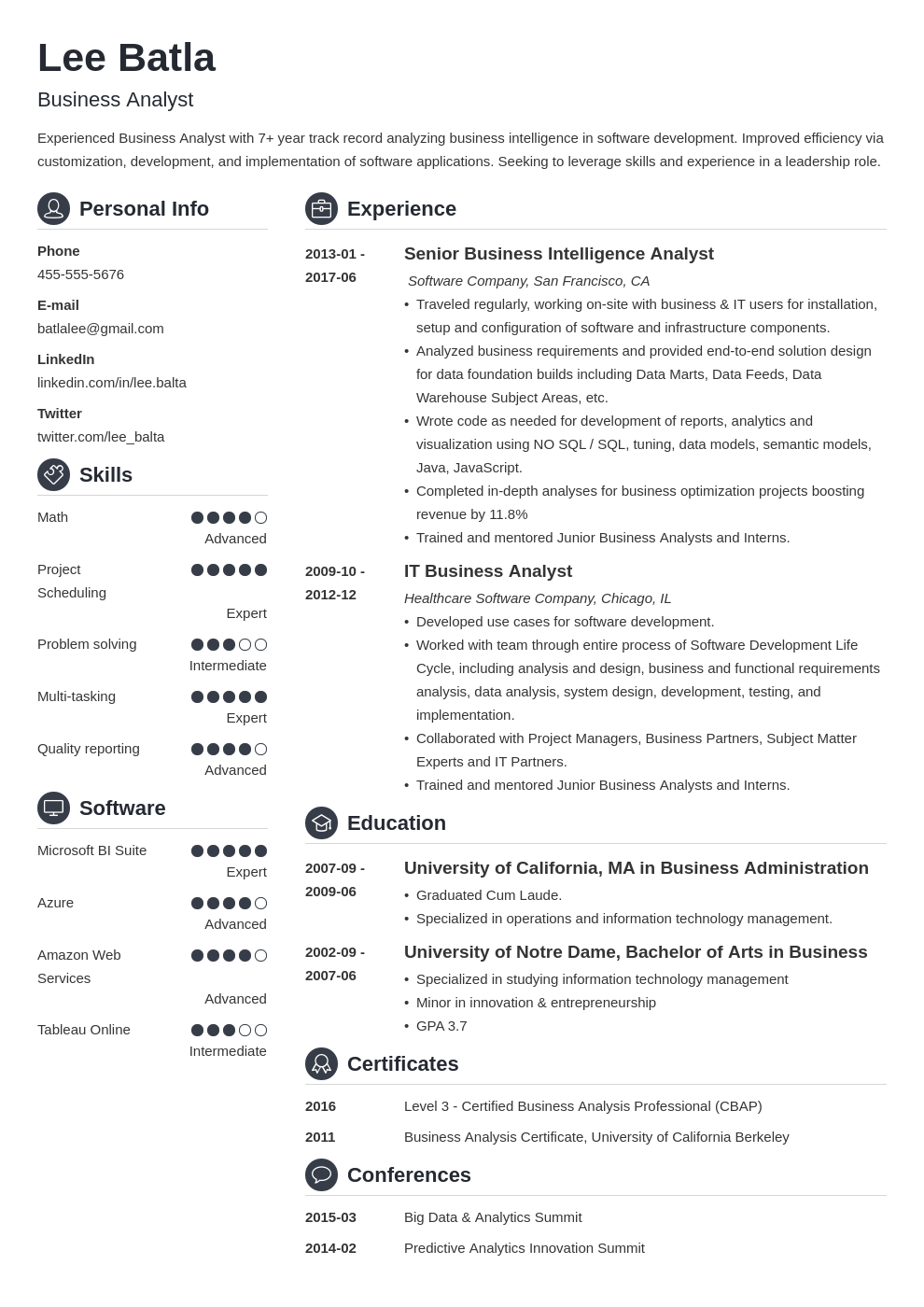 business analyst resume template crisp