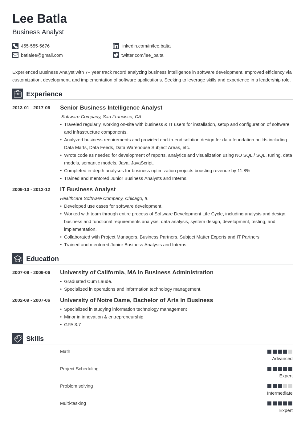 It Business Analyst Resume Sample Pdf