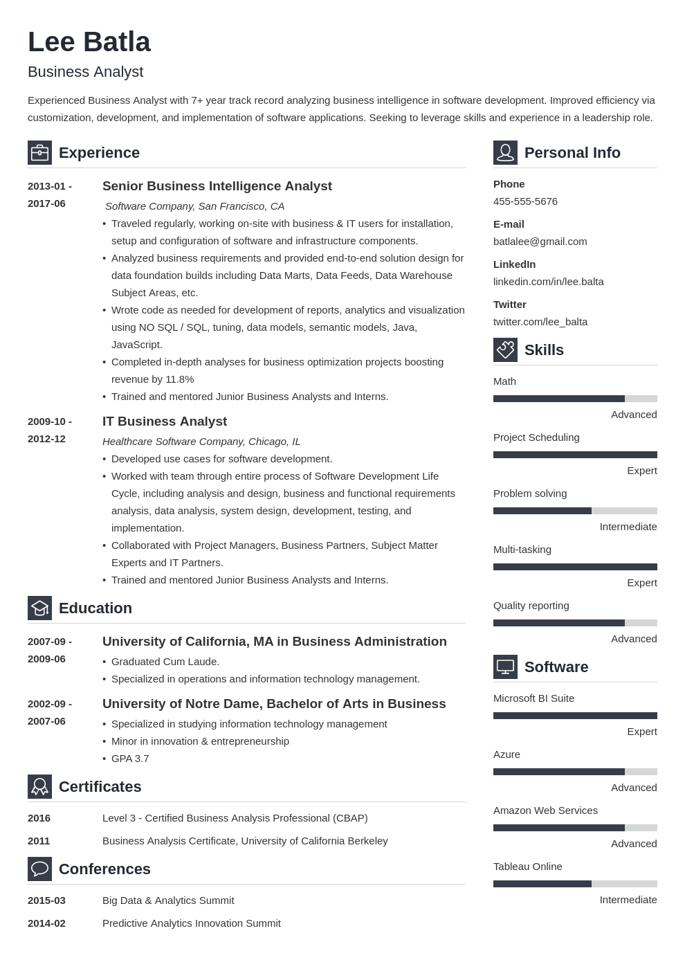 business analyst resume template vibes