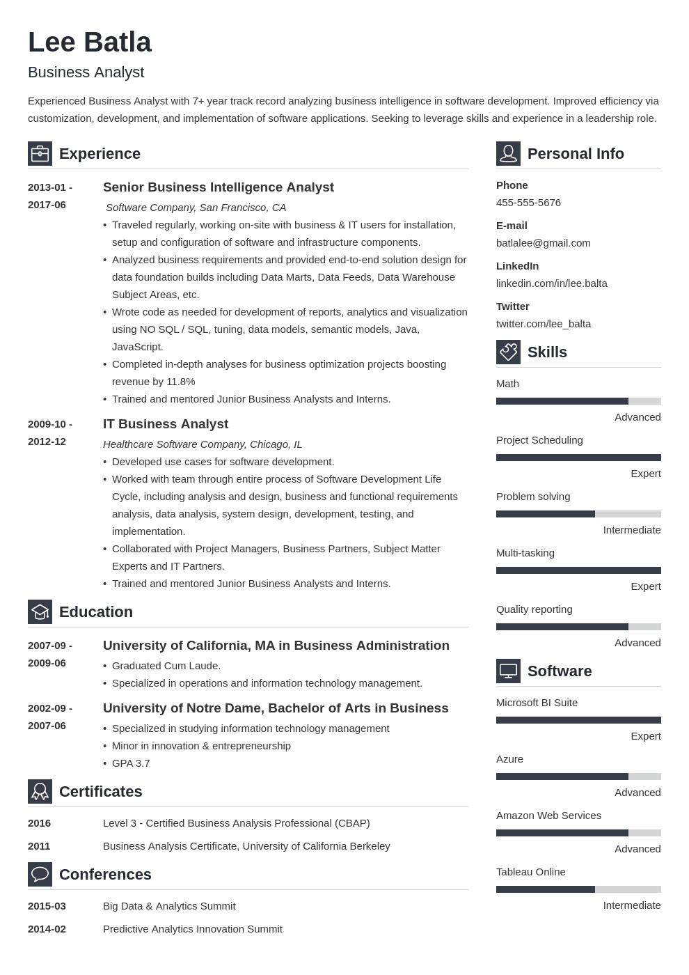 Business Analyst Resume Samples Summary Examples