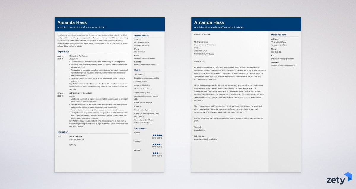 business cover letter and matching resume