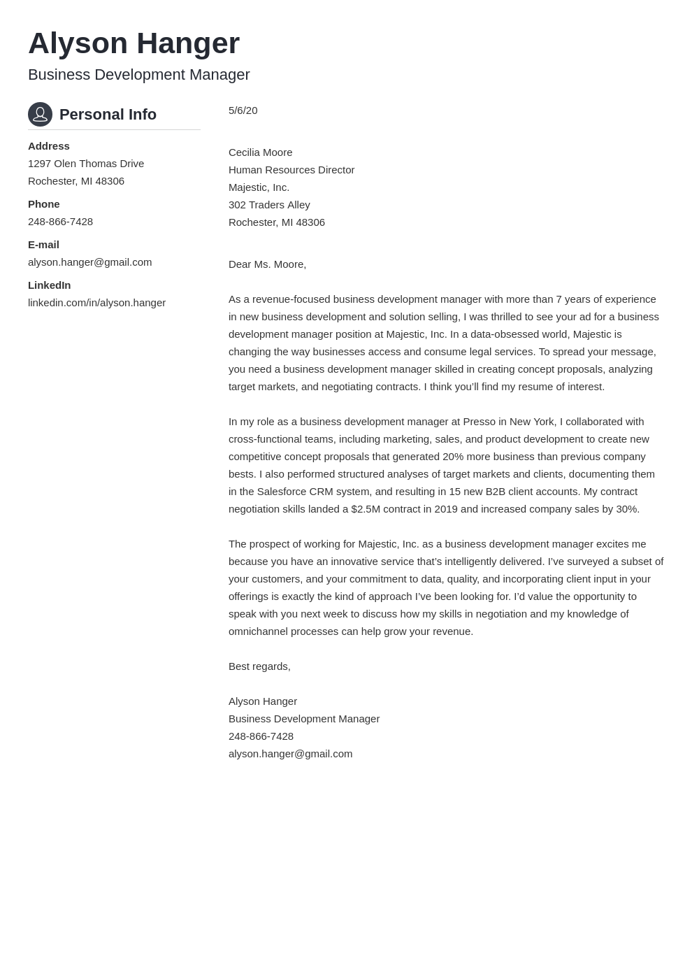Business Development Manager Cover Letter Examples for 2021