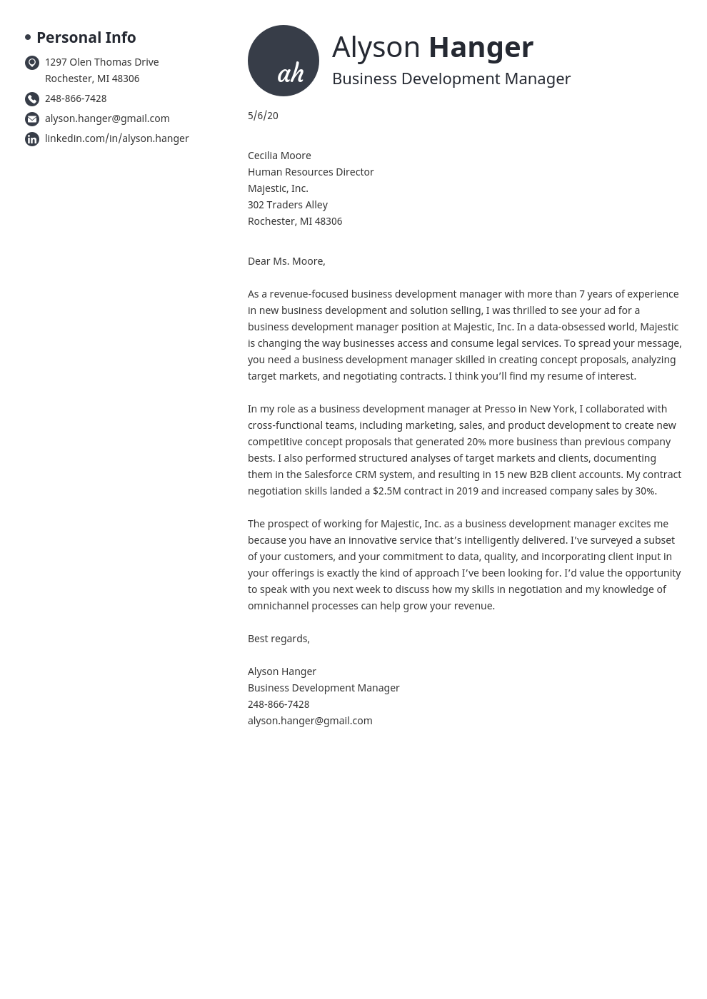 cover letter examples for business development manager