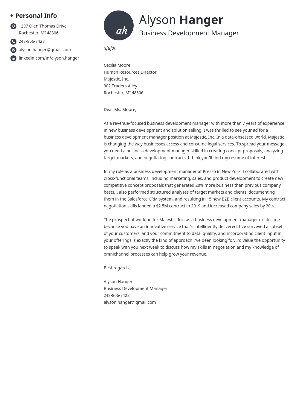 Sample Cover Letter For Business Development Manager When You Are 