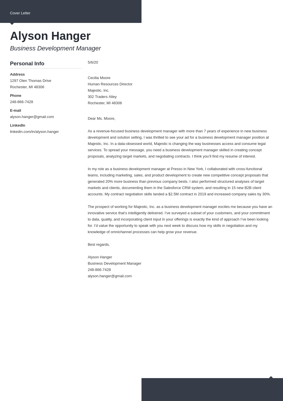 cover letter for business development executive position