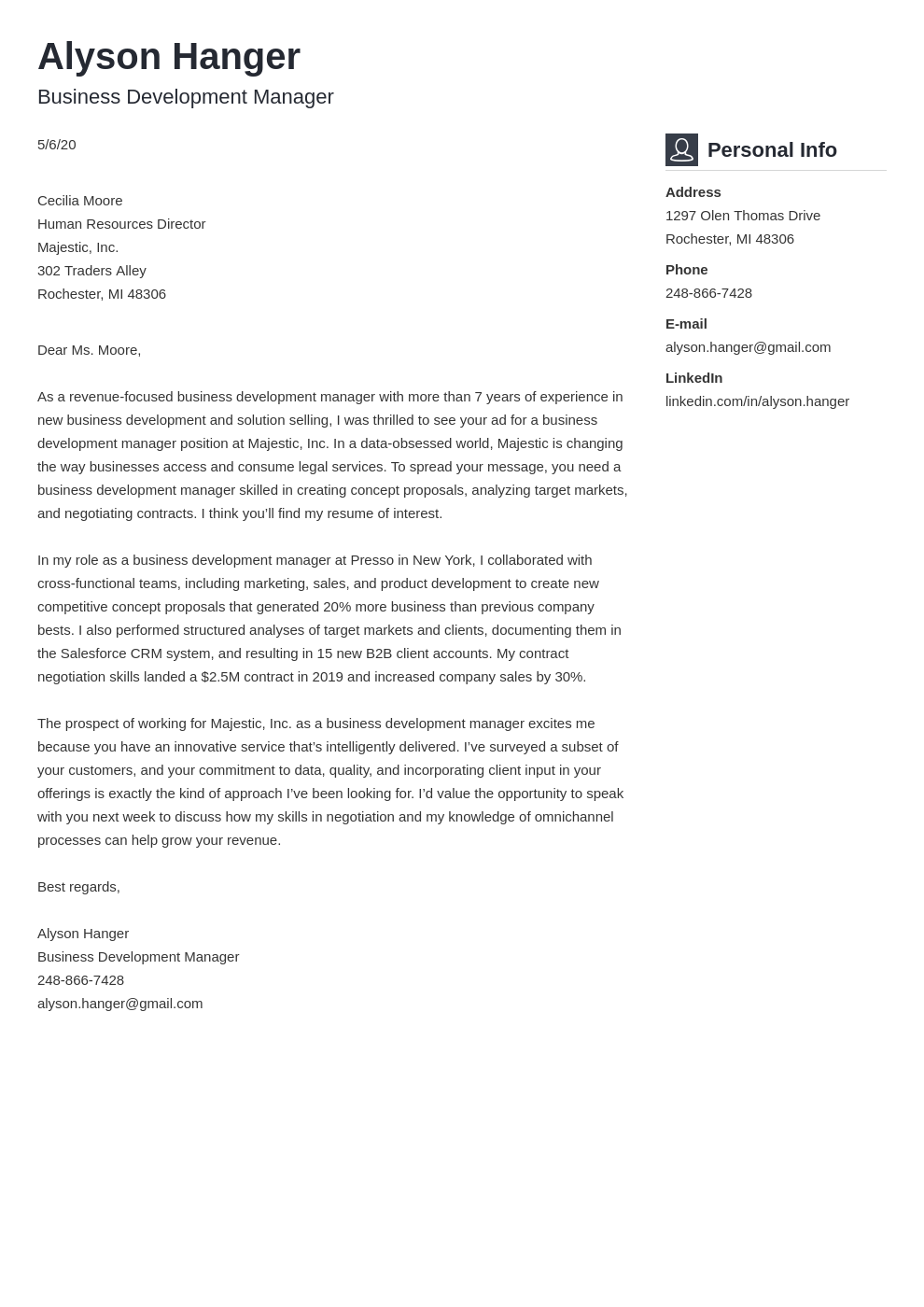 cover letter sample for business development manager position