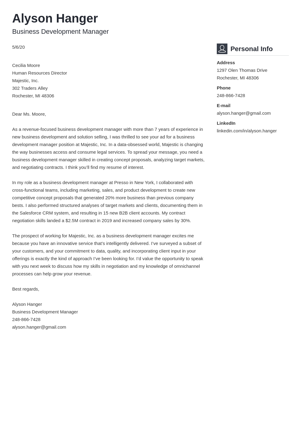 Business Development Cover Letter Examples Guide