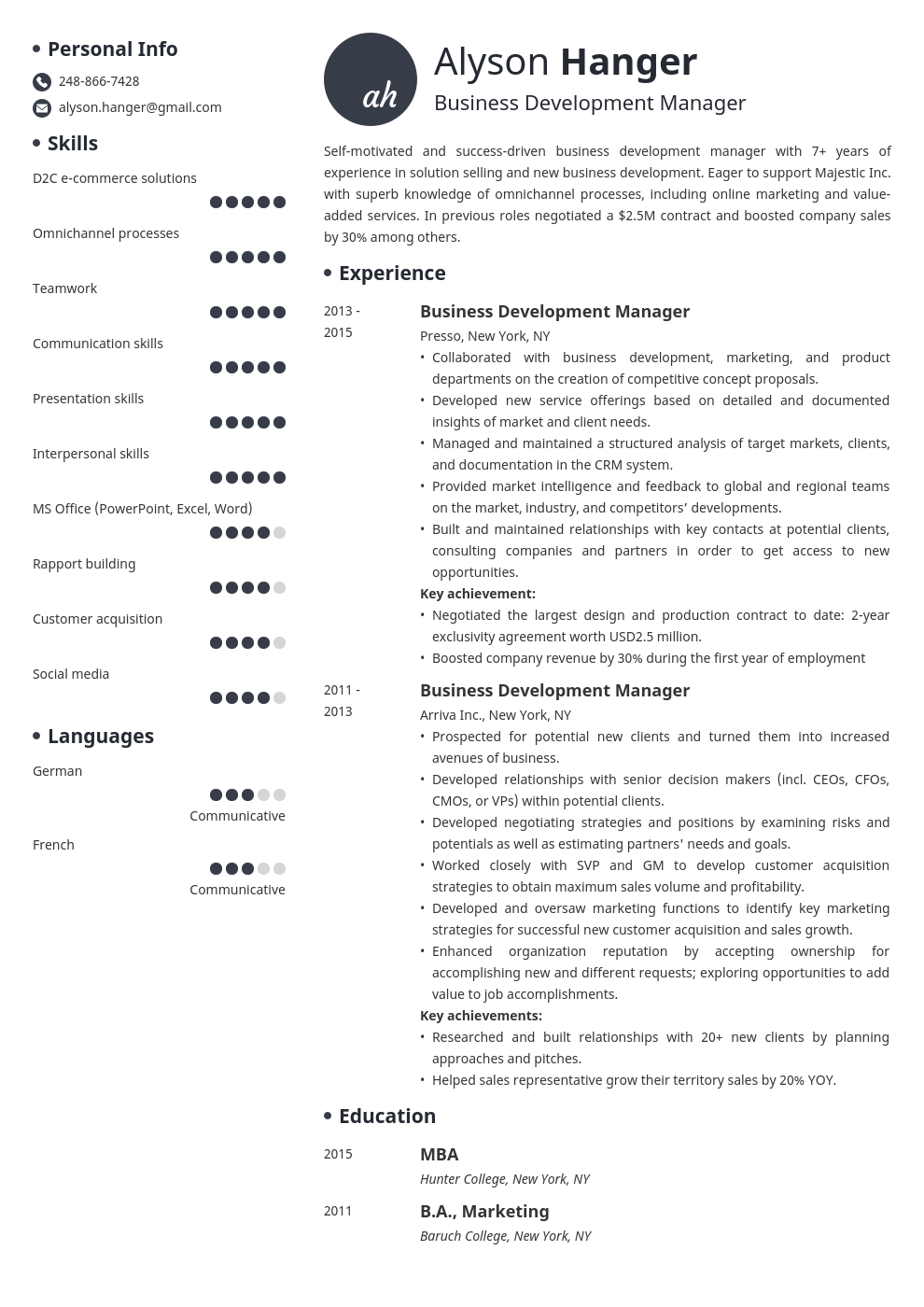 Business Development Manager Resume Sample Tips