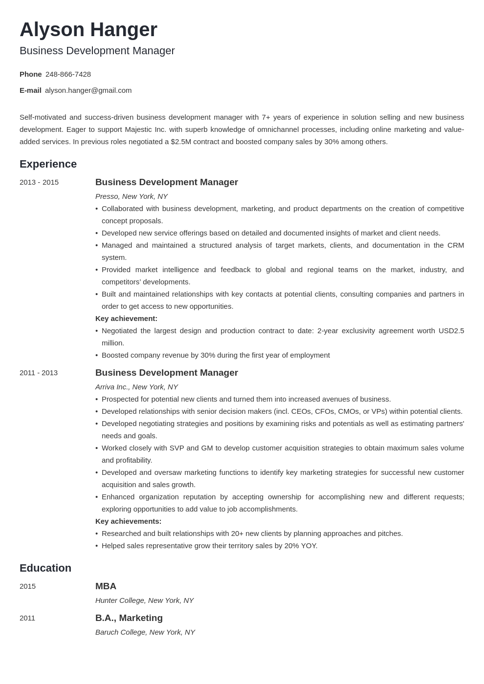 Business Development Manager Resume Sample 20 Tips